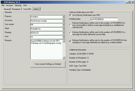 SMS Blaster Screenshot Job Info